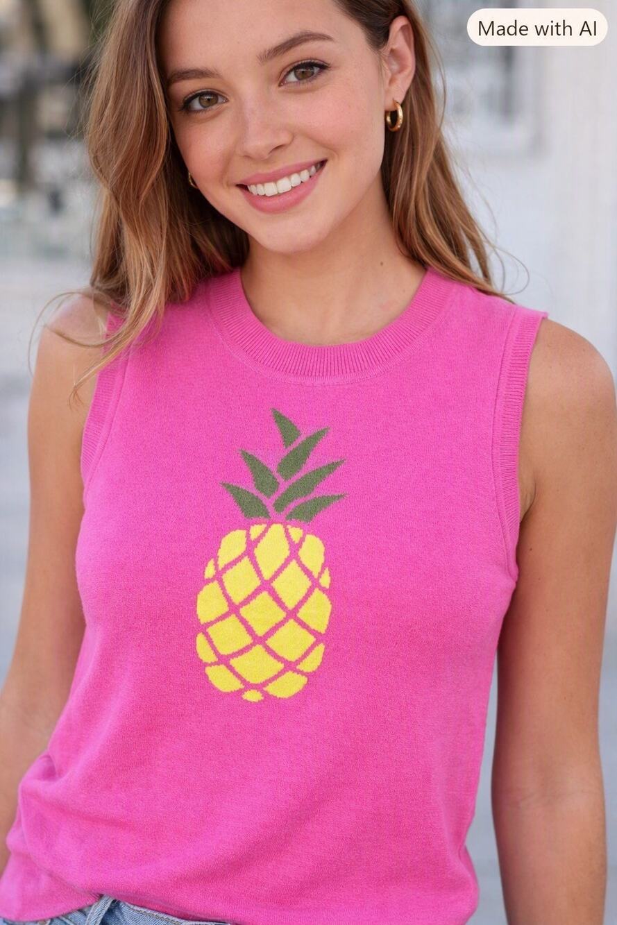 Free Assembly Women's Classic Fuchsia Pineapple Sleeveless Tank Top Size XL NWT